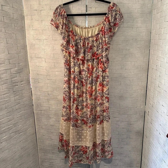 Liberty boho lace dress with pink flowers size 1X in great - Picture 1 of 5
